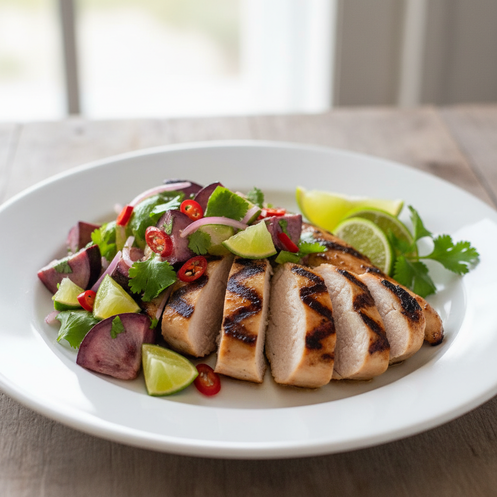 Grilled Chicken with Mangosteen and Lime Salsa