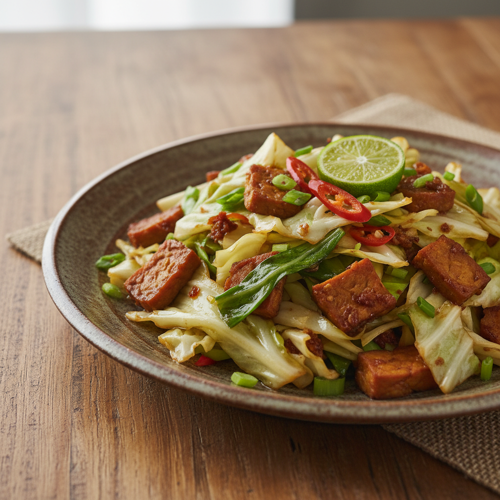 Malaysian-Inspired Cabbage with Belacan and Tempeh Stir-fry